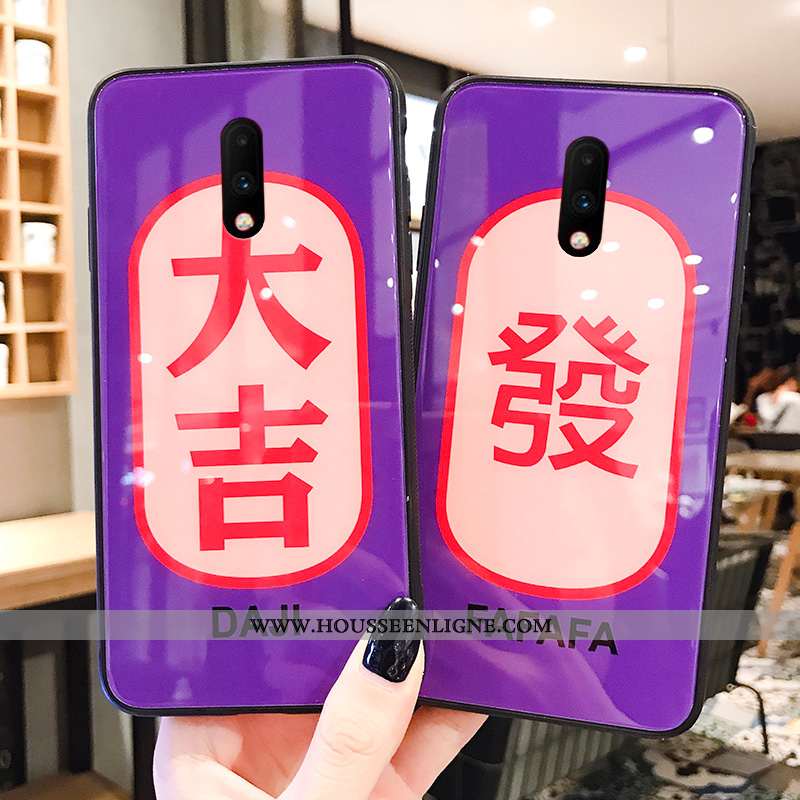 Coque Oneplus 7 Tendance Silicone Vintage Étui Protection Incassable Amoureux Violet