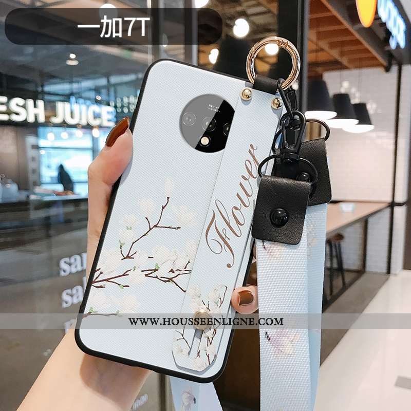 Coque Oneplus 7t Créatif Gaufrage Fleur Net Rouge Délavé En Daim Ultra Silicone Blanche
