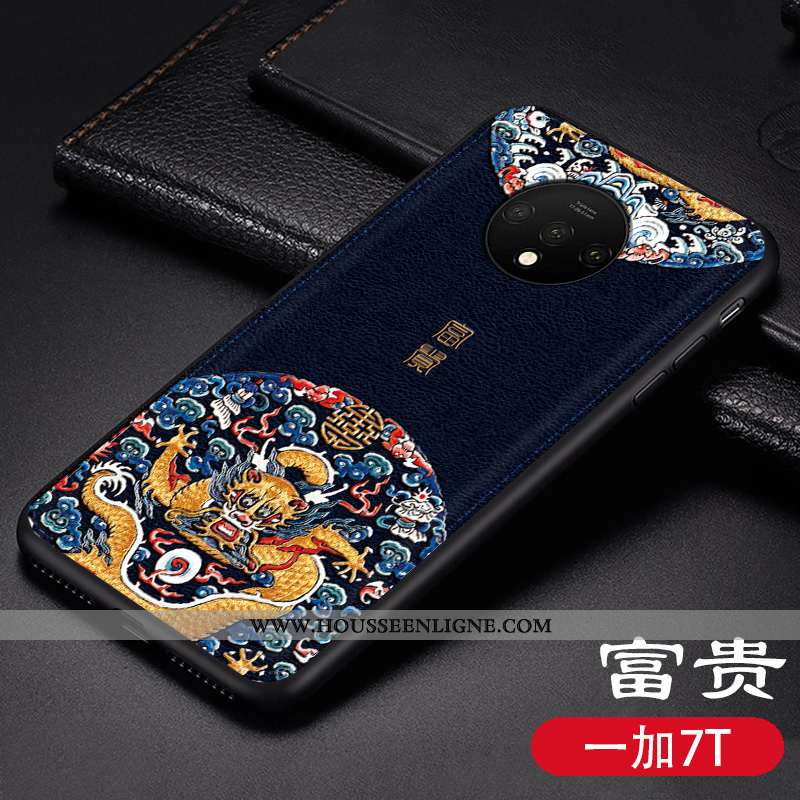 Coque Oneplus 7t Cuir Modèle Fleurie Tendance Incassable Téléphone Portable Tout Compris Style Chino