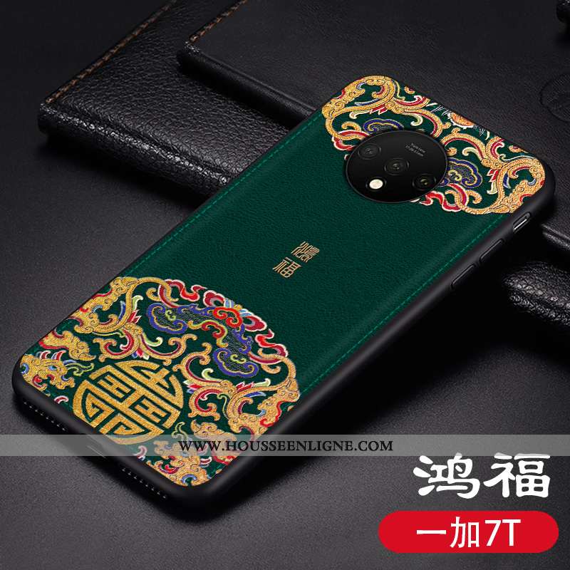 Coque Oneplus 7t Cuir Modèle Fleurie Tendance Incassable Téléphone Portable Tout Compris Style Chino