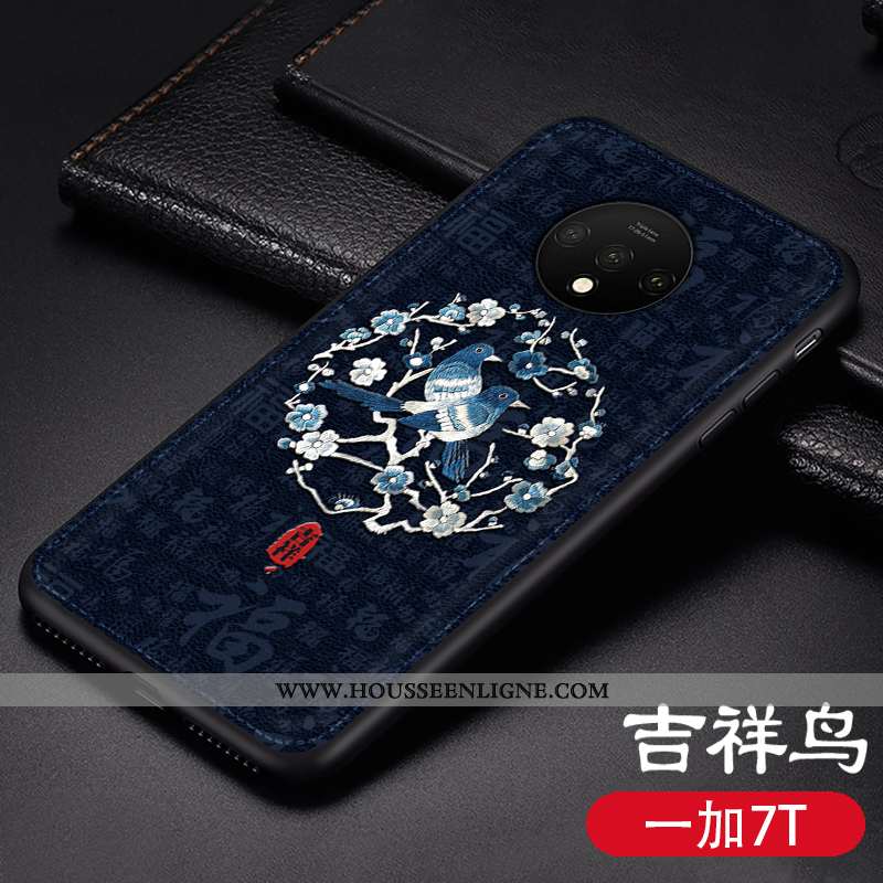 Coque Oneplus 7t Cuir Modèle Fleurie Tendance Incassable Téléphone Portable Tout Compris Style Chino