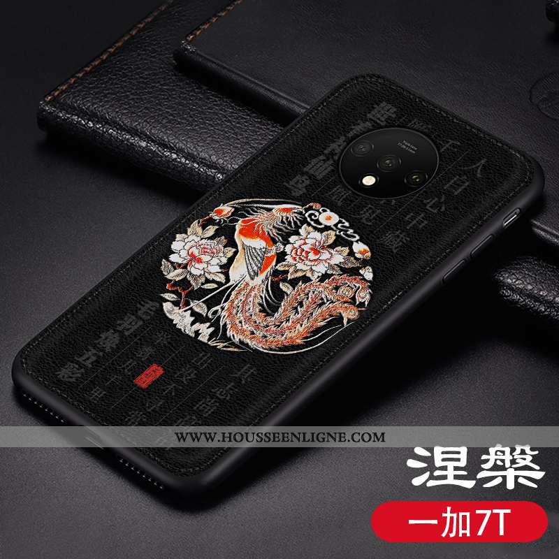 Coque Oneplus 7t Cuir Modèle Fleurie Tendance Incassable Téléphone Portable Tout Compris Style Chino