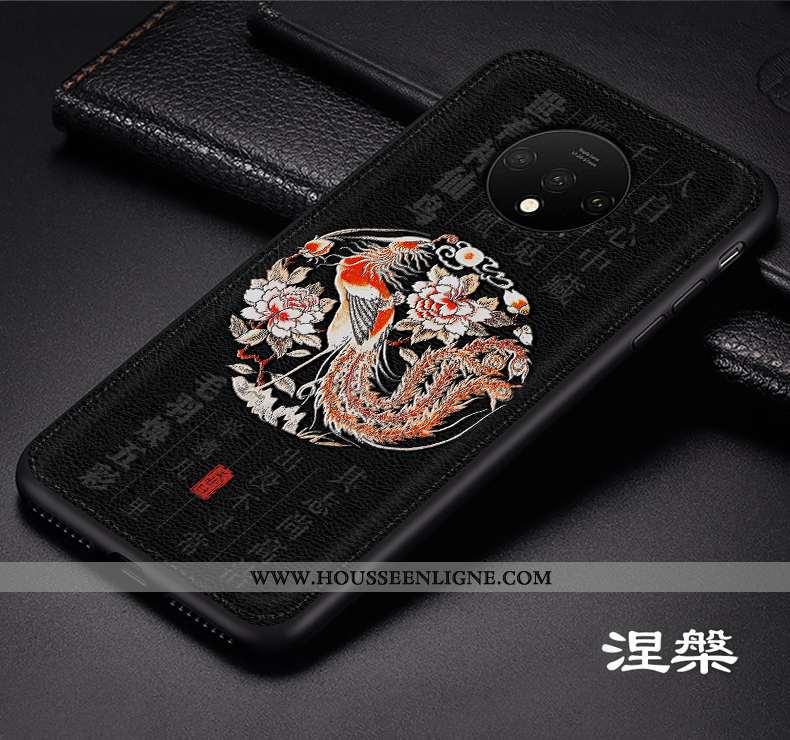 Coque Oneplus 7t Cuir Modèle Fleurie Tendance Incassable Téléphone Portable Tout Compris Style Chino