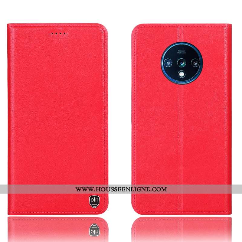 Coque Oneplus 7t Cuir Véritable Cuir Protection Orange Étui Housse