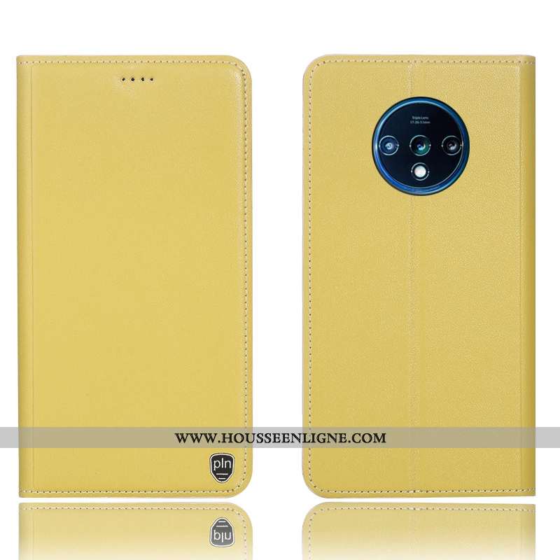 Coque Oneplus 7t Cuir Véritable Cuir Protection Orange Étui Housse