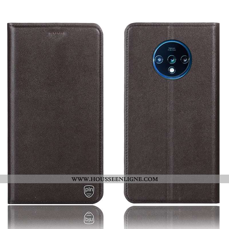 Coque Oneplus 7t Cuir Véritable Cuir Protection Orange Étui Housse