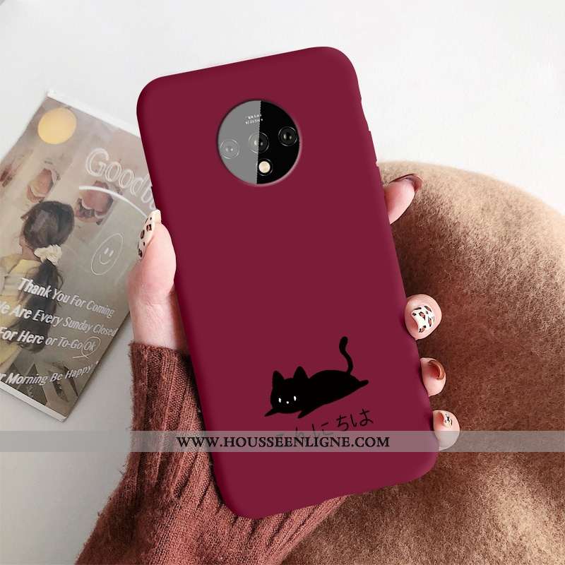 Coque Oneplus 7t Légère Fluide Doux Simple Tout Compris Incassable Rouge