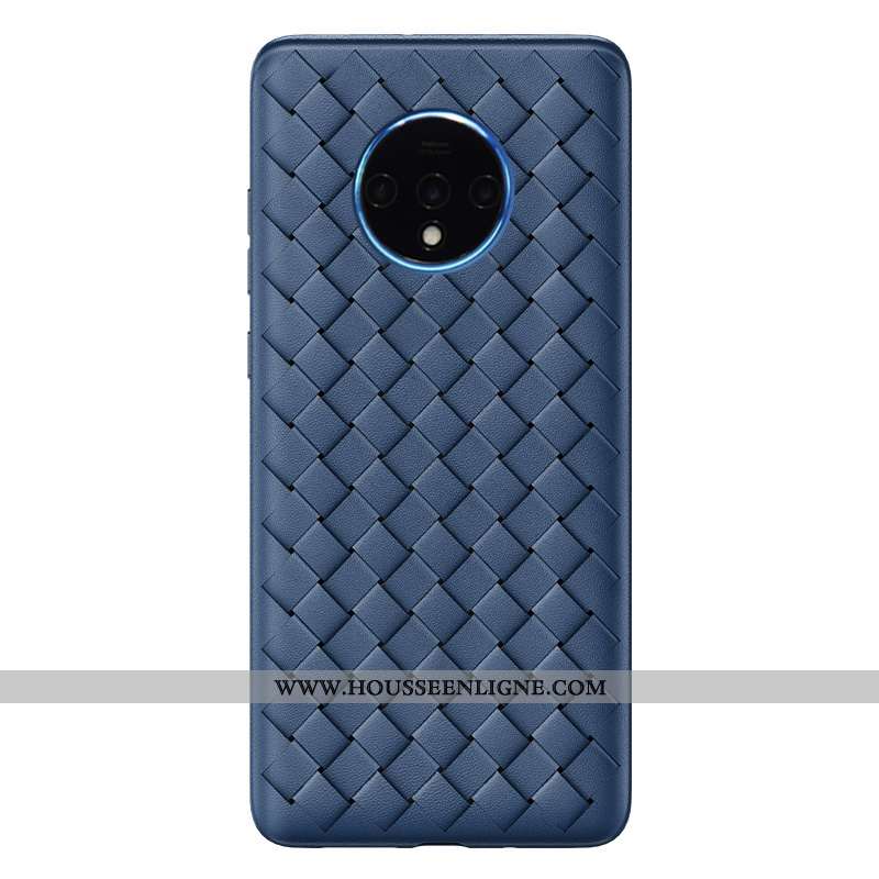 Coque Oneplus 7t Légère Fluide Doux Tendance Étui Respirant Tissage Bleu