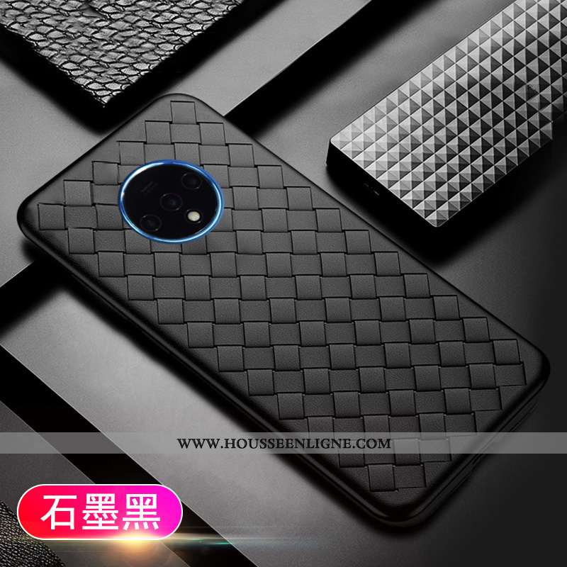 Coque Oneplus 7t Légère Fluide Doux Tendance Étui Respirant Tissage Bleu