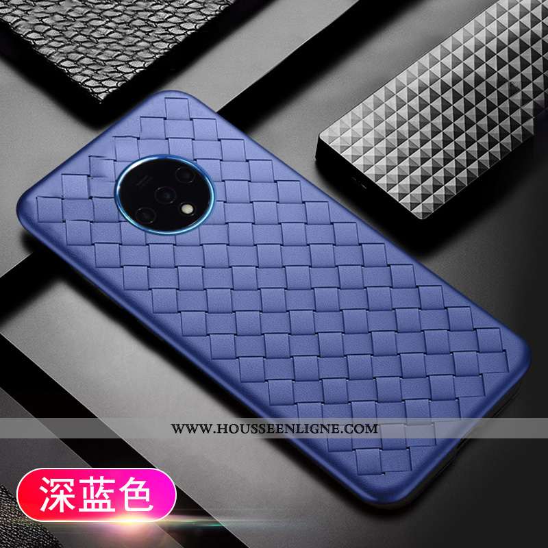 Coque Oneplus 7t Légère Fluide Doux Tendance Étui Respirant Tissage Bleu