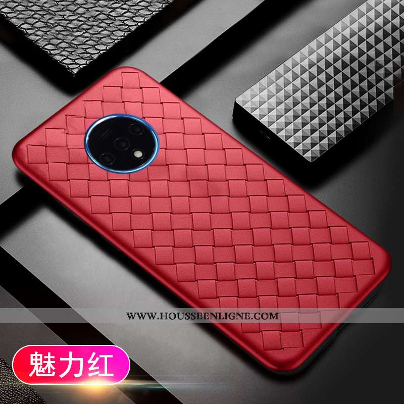 Coque Oneplus 7t Légère Fluide Doux Tendance Étui Respirant Tissage Bleu