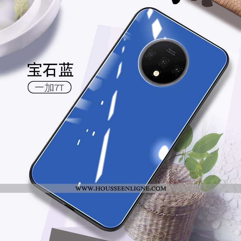Coque Oneplus 7t Personnalité Créatif Téléphone Portable Net Rouge Tout Compris Couleur Unie Bleu Fo