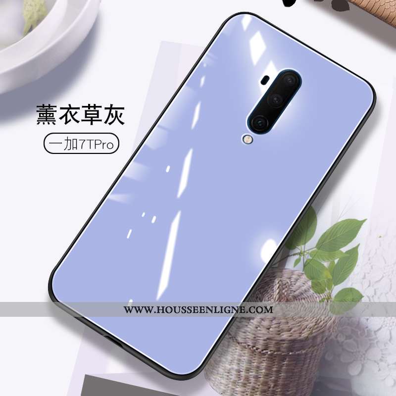 Coque Oneplus 7t Pro Créatif Tendance Verre Net Rouge Protection Étui Violet