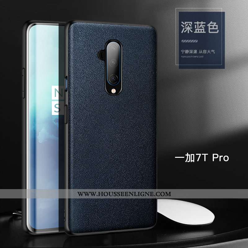 Coque Oneplus 7t Pro Tendance Cuir Cuir Haut Simple Orange Protection Bovins