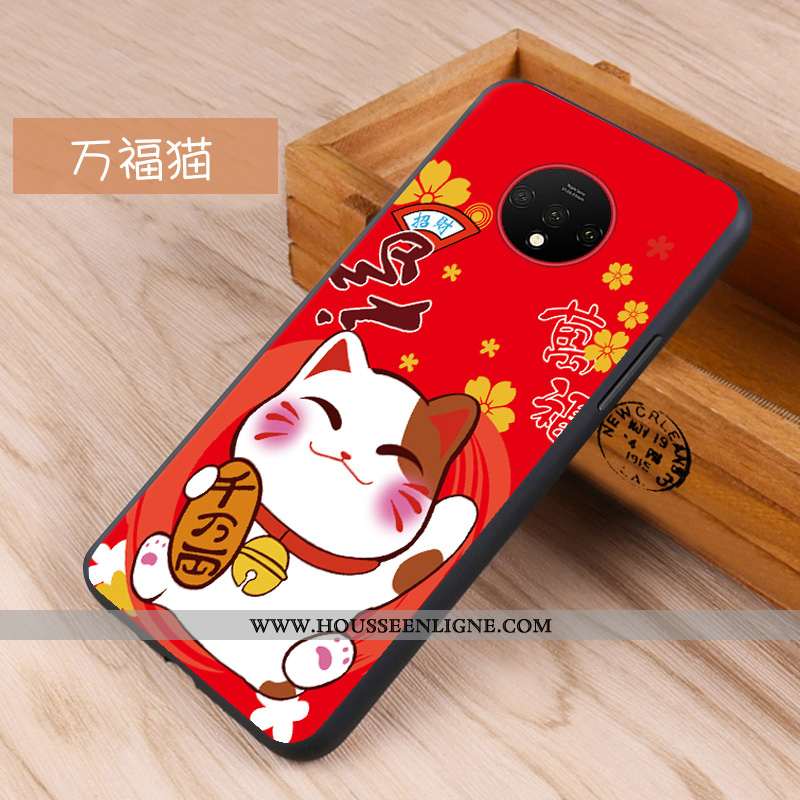 Coque Oneplus 7t Protection Délavé En Daim Tout Compris Silicone Téléphone Portable Rouge Fluide Dou