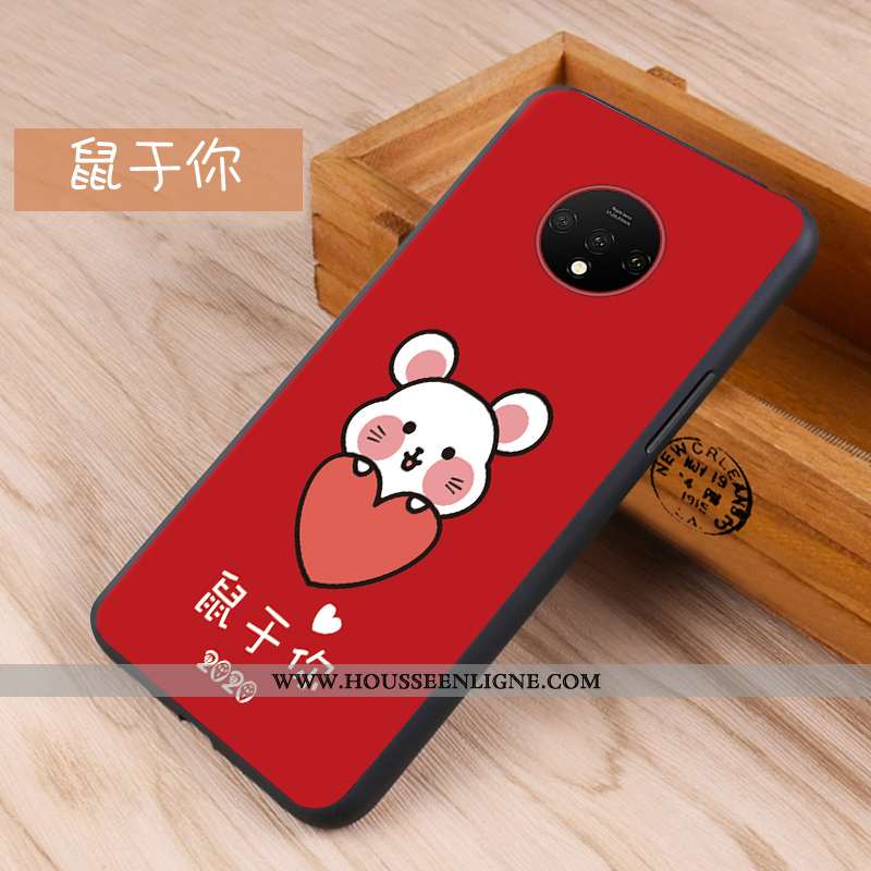 Coque Oneplus 7t Protection Délavé En Daim Tout Compris Silicone Téléphone Portable Rouge Fluide Dou