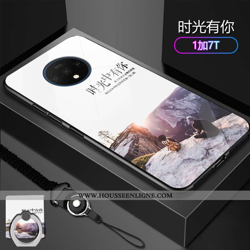 Coque Oneplus 7t Verre Délavé En Daim Tendance Protection Incassable Difficile Bleu