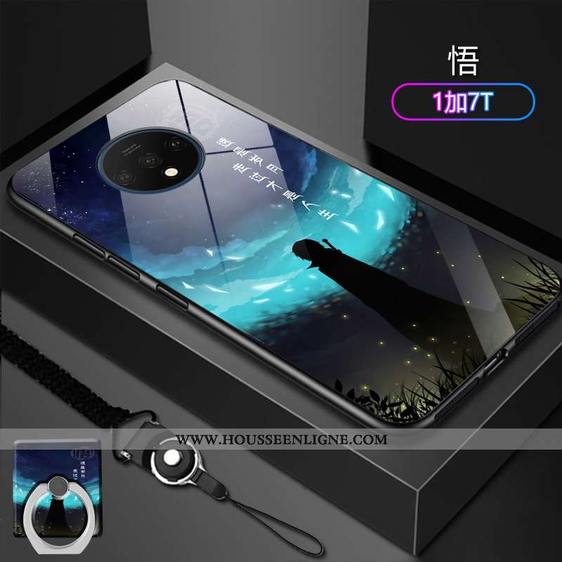 Coque Oneplus 7t Verre Délavé En Daim Tendance Protection Incassable Difficile Bleu