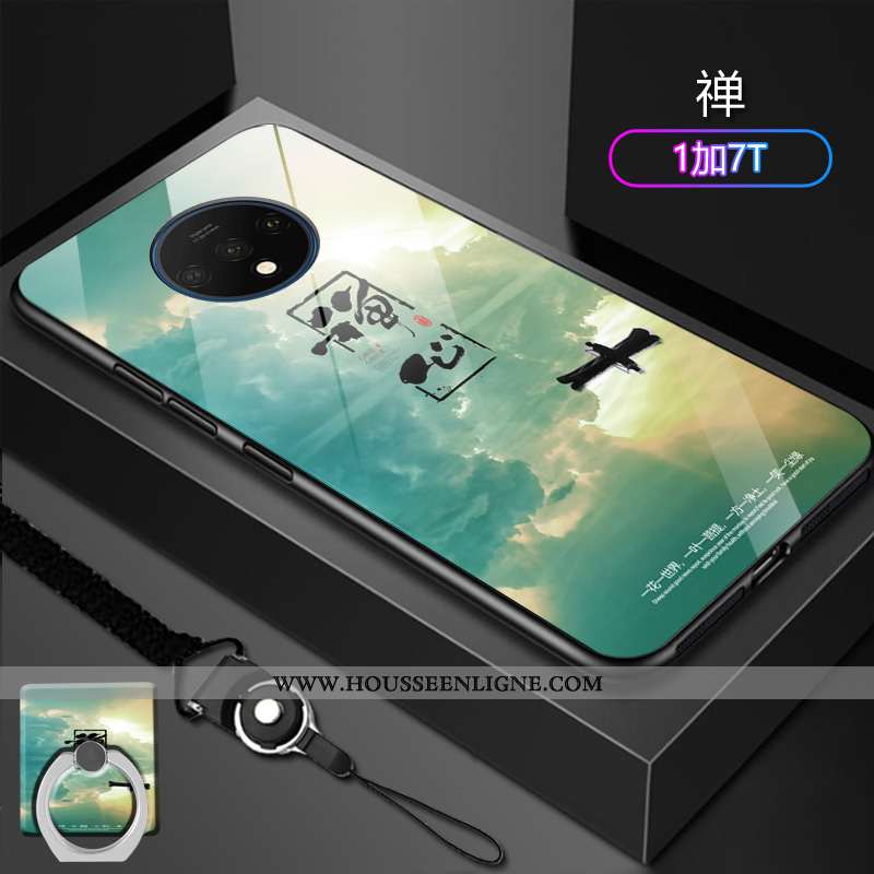 Coque Oneplus 7t Verre Délavé En Daim Tendance Protection Incassable Difficile Bleu