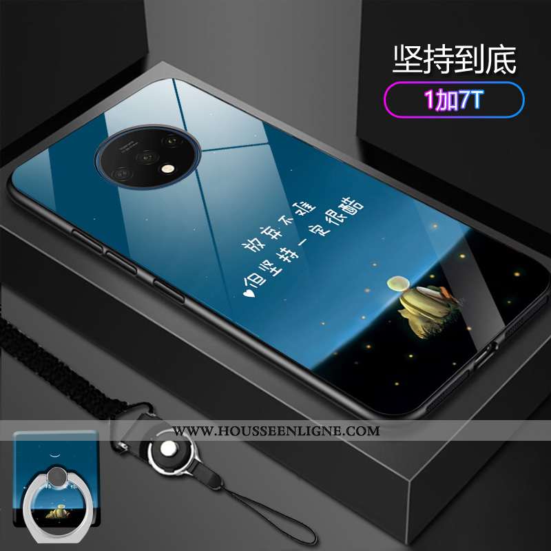 Coque Oneplus 7t Verre Délavé En Daim Tendance Protection Incassable Difficile Bleu