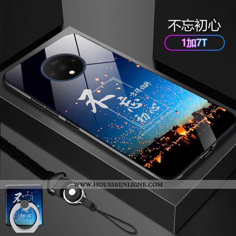 Coque Oneplus 7t Verre Délavé En Daim Tendance Protection Incassable Difficile Bleu