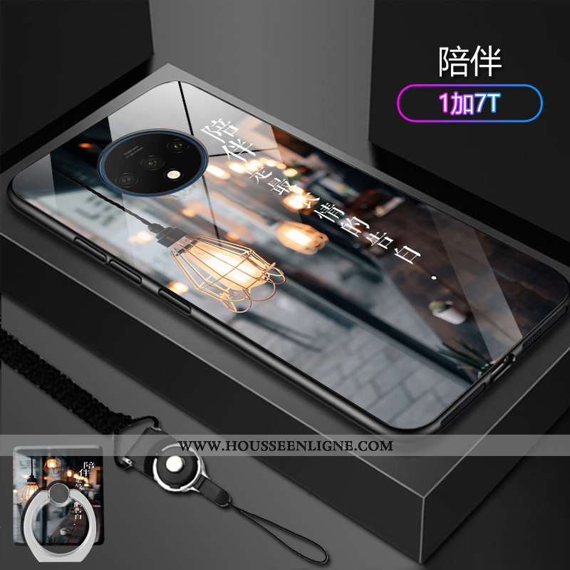 Coque Oneplus 7t Verre Délavé En Daim Tendance Protection Incassable Difficile Bleu