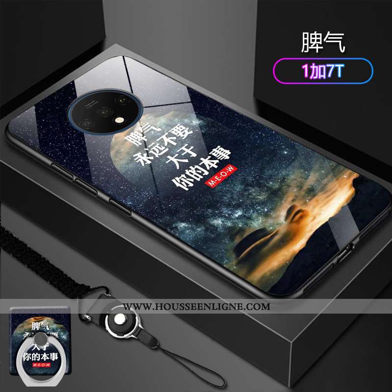 Coque Oneplus 7t Verre Délavé En Daim Tendance Protection Incassable Difficile Bleu