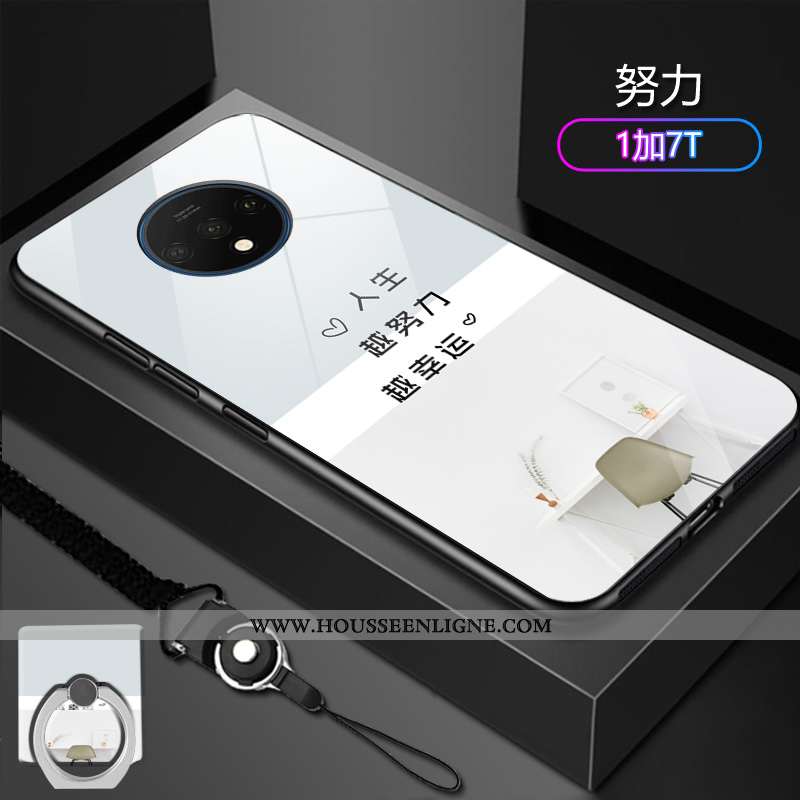 Coque Oneplus 7t Verre Délavé En Daim Tendance Protection Incassable Difficile Bleu