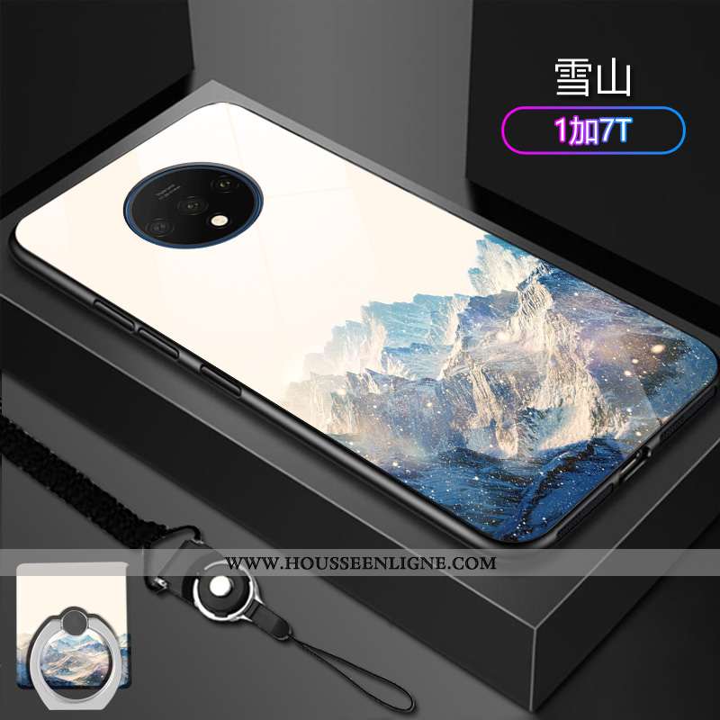 Coque Oneplus 7t Verre Délavé En Daim Tendance Protection Incassable Difficile Bleu