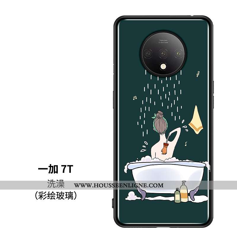Coque Oneplus 7t Verre Personnalité Téléphone Portable Silicone Vert Protection Tendance Verte