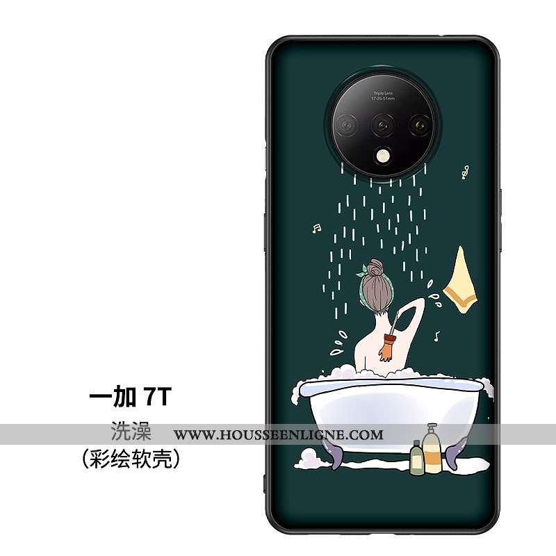Coque Oneplus 7t Verre Personnalité Téléphone Portable Silicone Vert Protection Tendance Verte