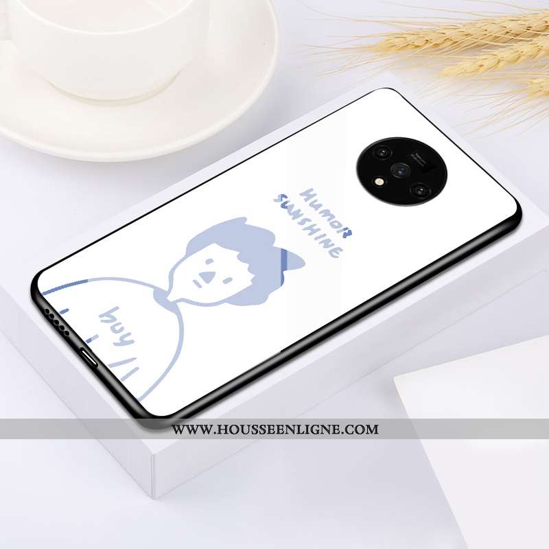 Coque Oneplus 7t Verre Personnalité Ultra Miroir Silicone Amoureux Dessin Animé Blanche