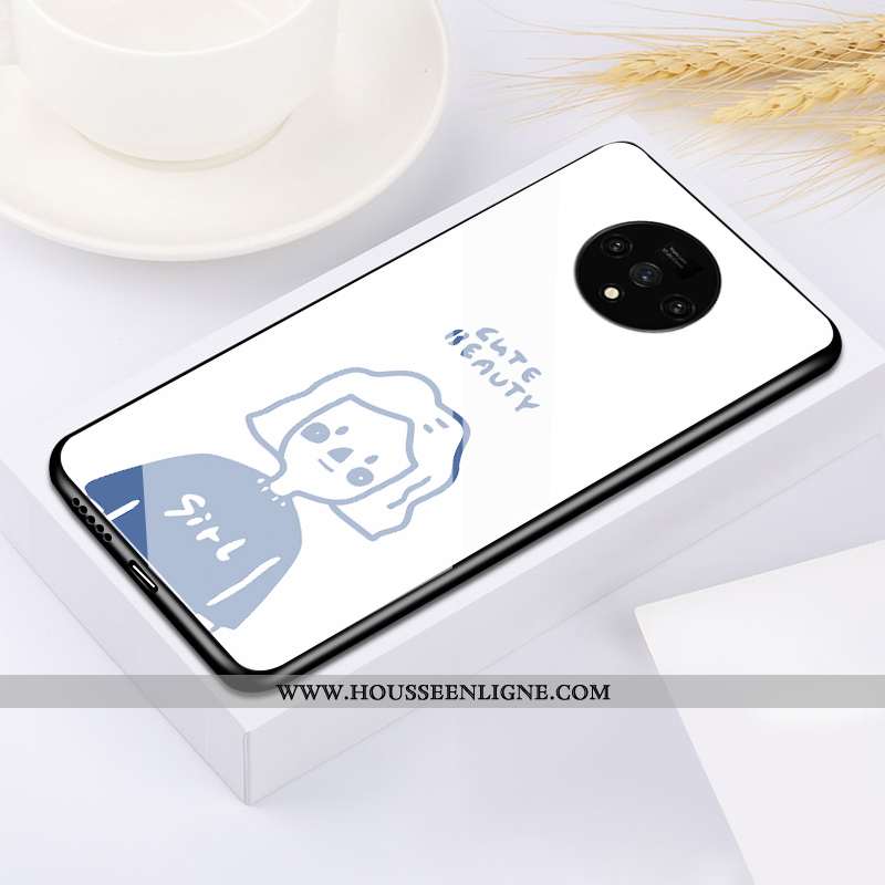 Coque Oneplus 7t Verre Personnalité Ultra Miroir Silicone Amoureux Dessin Animé Blanche