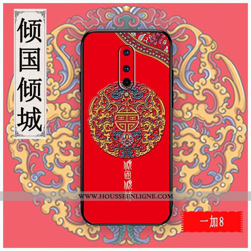 Coque Oneplus 8 Gaufrage Tendance Rouge Créatif Silicone Tout Compris