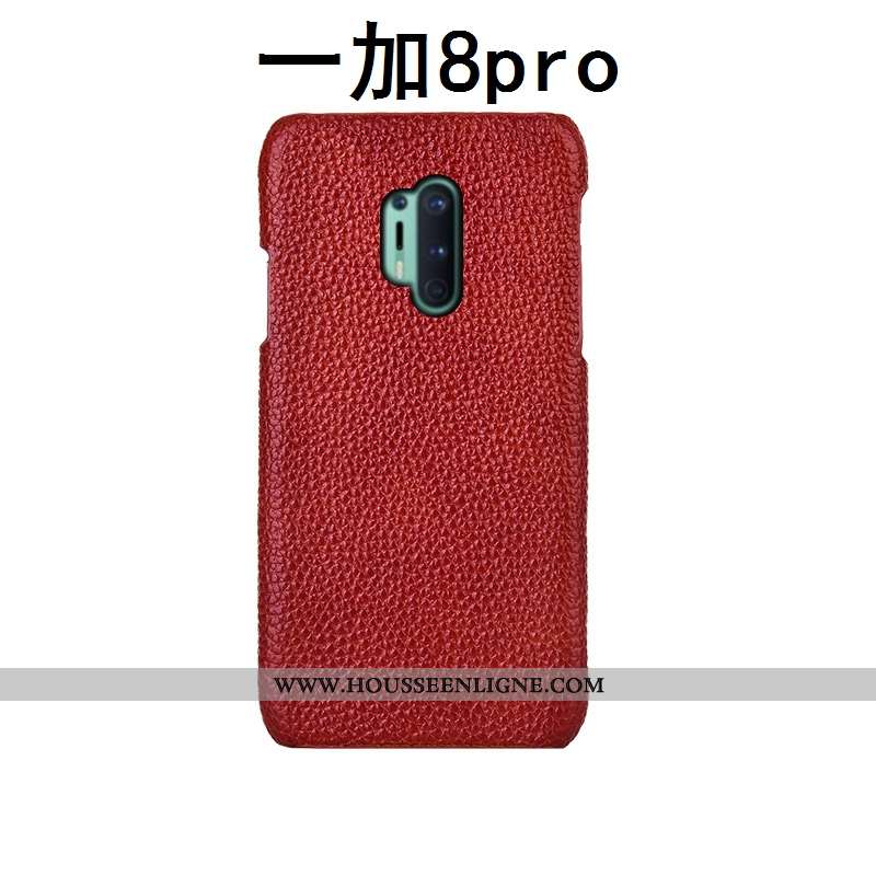 Coque Oneplus 8 Pro Cuir Véritable Mode Couvercle Arrière Vin Rouge Téléphone Portable Étui Incassab