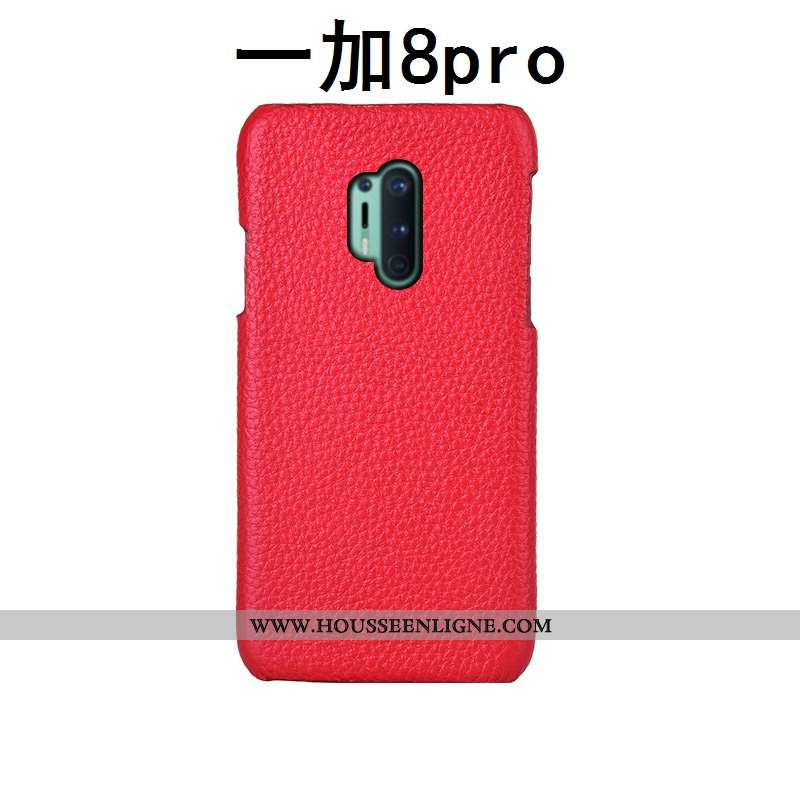 Coque Oneplus 8 Pro Cuir Véritable Mode Couvercle Arrière Vin Rouge Téléphone Portable Étui Incassab