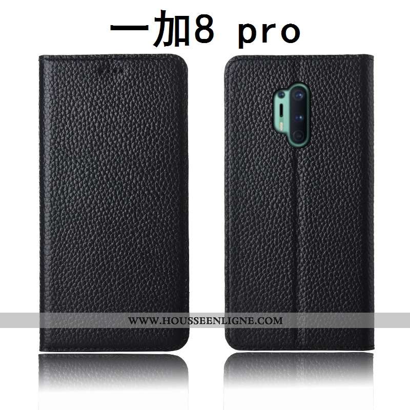 Coque Oneplus 8 Pro Protection Cuir Véritable Jaune Clamshell Cuir Litchi Fluide Doux