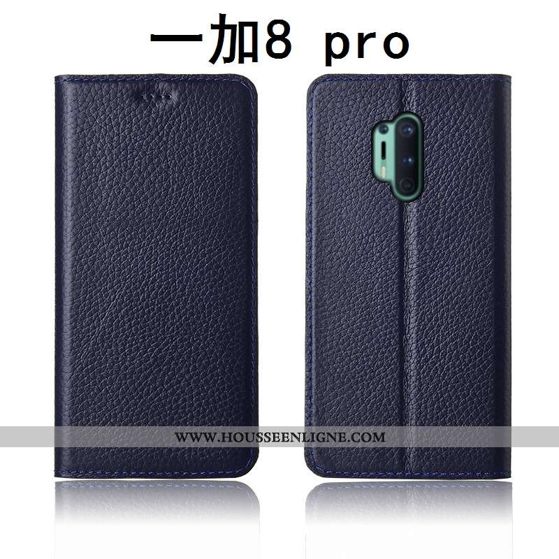 Coque Oneplus 8 Pro Protection Cuir Véritable Jaune Clamshell Cuir Litchi Fluide Doux