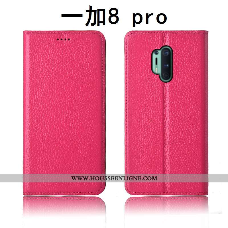 Coque Oneplus 8 Pro Protection Cuir Véritable Jaune Clamshell Cuir Litchi Fluide Doux