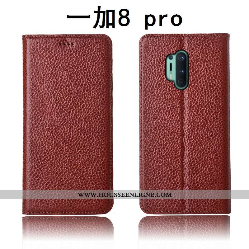 Coque Oneplus 8 Pro Protection Cuir Véritable Jaune Clamshell Cuir Litchi Fluide Doux