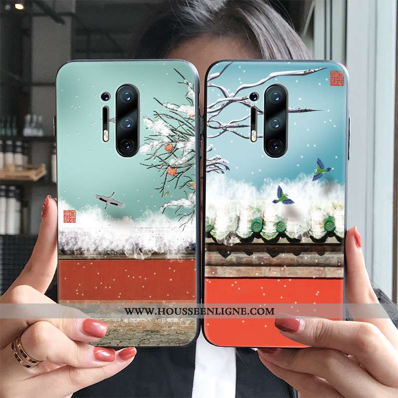 Coque Oneplus 8 Silicone Protection Bleu Vintage Téléphone Portable Style Chinois