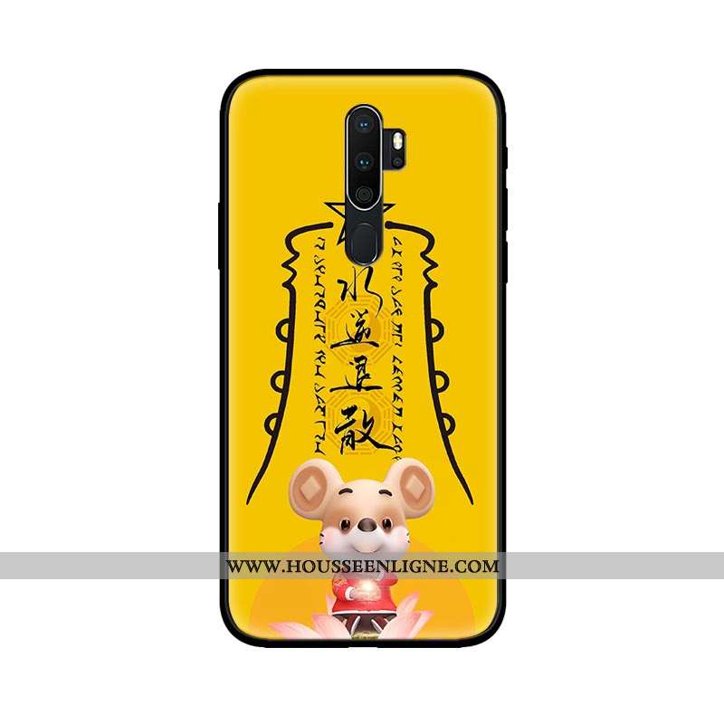 Coque Oppo A5 2020 Délavé En Daim Verre Amoureux Jaune Téléphone Portable
