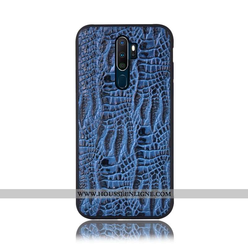 Coque Oppo A5 2020 Protection Cuir Véritable Téléphone Portable Étui Bleu Couvercle Arrière