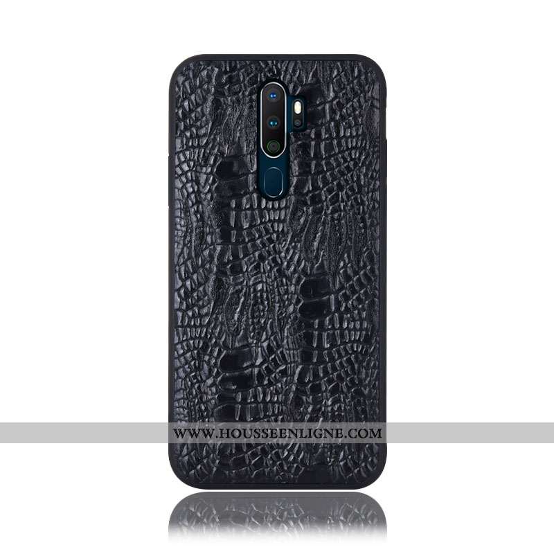 Coque Oppo A5 2020 Protection Cuir Véritable Téléphone Portable Étui Bleu Couvercle Arrière