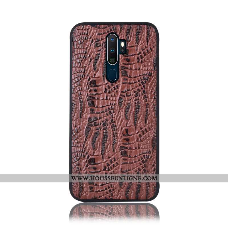 Coque Oppo A5 2020 Protection Cuir Véritable Téléphone Portable Étui Bleu Couvercle Arrière