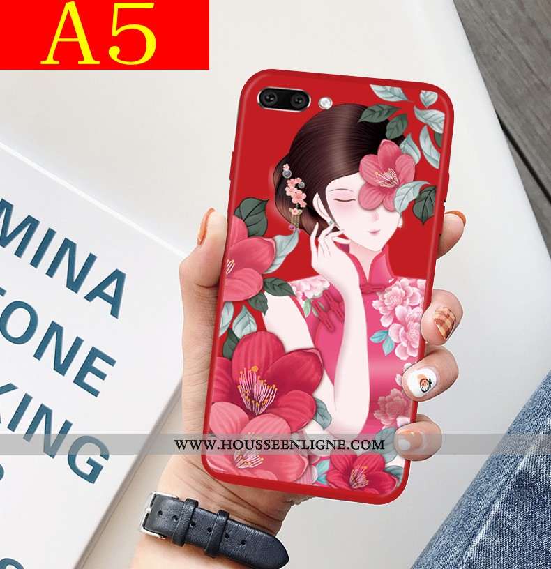 Coque Oppo A5 Créatif Tendance Téléphone Portable Mode Incassable Style Chinois Silicone Rouge