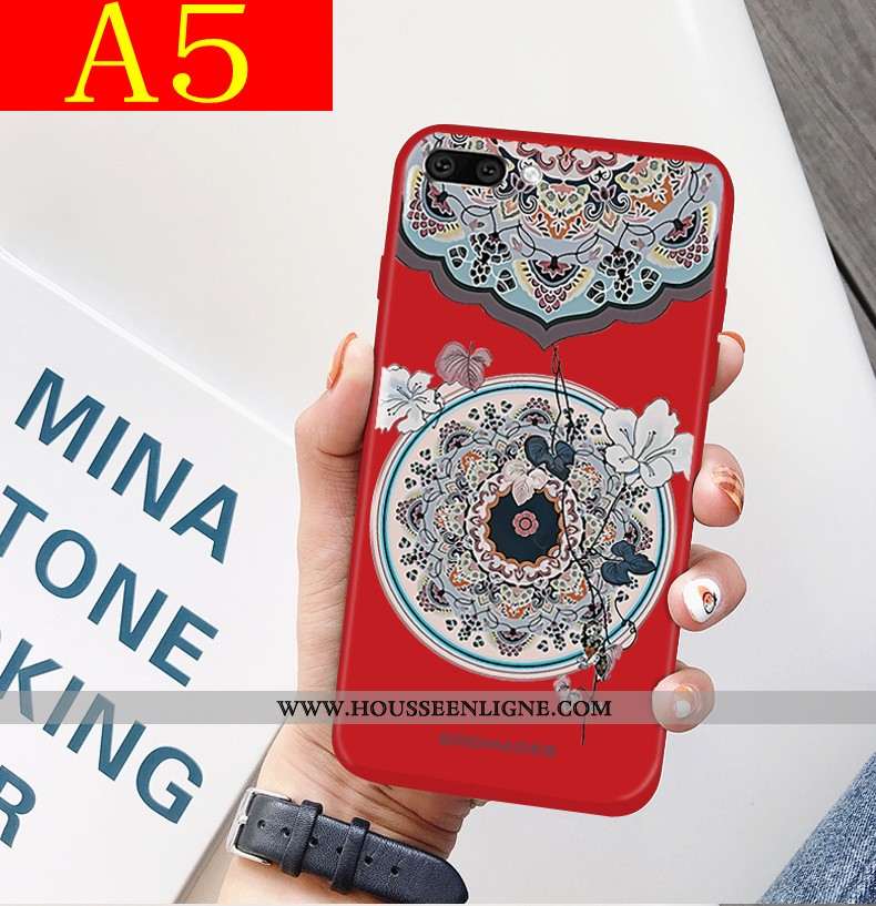 Coque Oppo A5 Créatif Tendance Téléphone Portable Mode Incassable Style Chinois Silicone Rouge