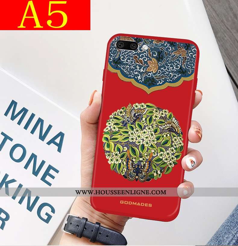 Coque Oppo A5 Créatif Tendance Téléphone Portable Mode Incassable Style Chinois Silicone Rouge