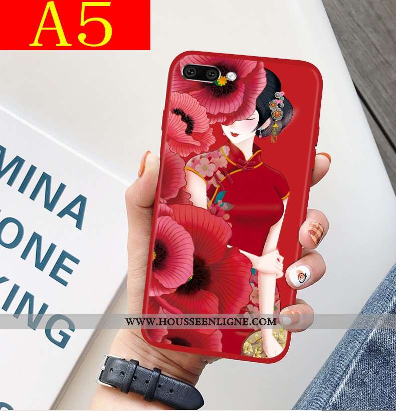 Coque Oppo A5 Créatif Tendance Téléphone Portable Mode Incassable Style Chinois Silicone Rouge