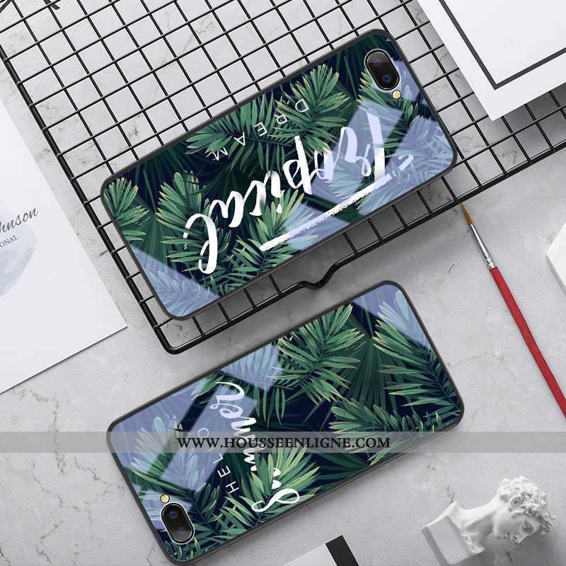 Coque Oppo A5 Silicone Verre Téléphone Portable Net Rouge Frais Personnalité Verte